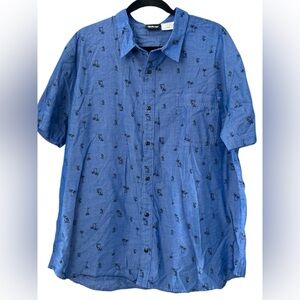 Disney Hawaiian Mickey Mouse Palm Tree Short Sleeve Blue Button Shirt Size XXL